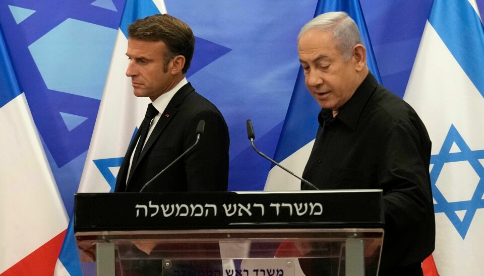 Det er gnisninger mellom Emmanuel Macron og Benjamin Netanyahu om dagen. Her fotografert da Macron besøkte Israel i oktober i fjor Det er gnisninger mellom Emmanuel Macron og Benjamin Netanyahu om dagen. Her fotografert da Macron besøkte Israel i oktober i fjor. Foto: Christophe Ena / AP / NTB