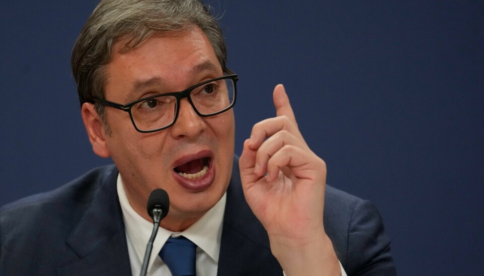 Serbias president Aleksandar Vucic i det han holder en tale i Beograd 13. september i år. Serbias president Aleksandar Vucic i det han holder en tale i Beograd 13. september i år. Foto: Darko Vojinovic / AP / NTB