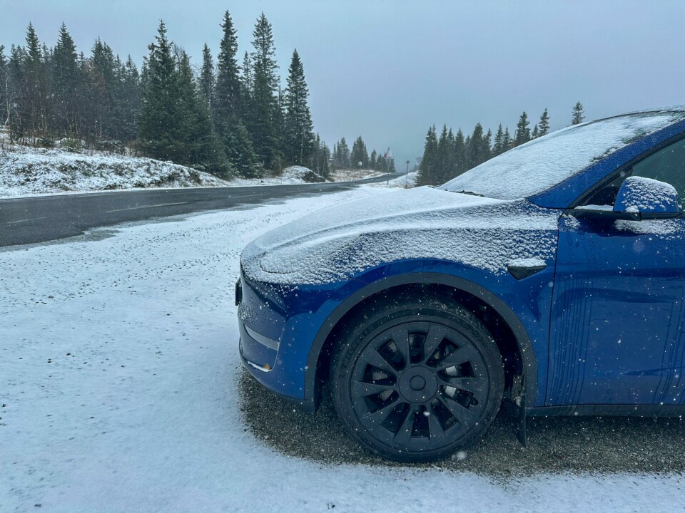 Det kan bli mer snø i veien enn dette i Nordland mandag. Et gult farevarsel om fokksnø er sendt ut. Nysnø og glatte veier på riksveien ved Haglebu i Sigdal kommune lørdag ettermiddag. Foto: Lise Åserud / NTB