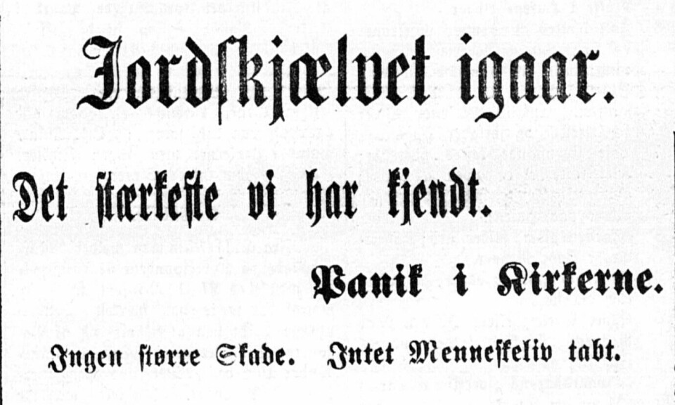 Overskrift fra Morgenbladet, mandag 24. oktober 1904. Overskrift: Jordskjelver i går.