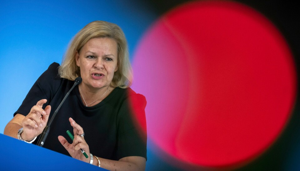Tysklands innenriksminister Nancy Faeser. Tysklands innenriksminister Nancy Faeser. Foto: Michael Kappeler / DPA via AP / NTB