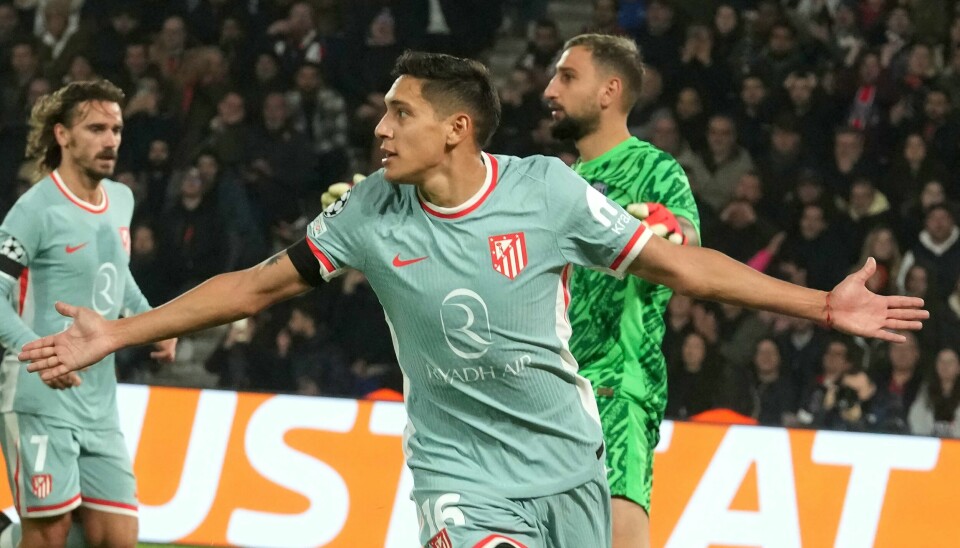 Nahuel Molina jubler for sitt utligningsmål for Atlético Madrid i mesterligakampen mot Paris Saint-Germain. Nahuel Molina jubler for sitt utligningsmål for Atlético Madrid i mesterligakampen mot Paris Saint-Germain. Foto: Michel Euler, AP / NTB
