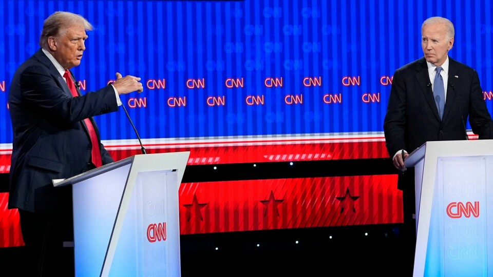 Republikanernes Donald Trump etterfølger Demokratenes Joe Biden i Det hvite hus. FILE - Republican presidential nominee former President Donald Trump speaks during a presidential debate hosted by CNN with President Joe Biden, June 27, 2024, in Atlanta. (AP Photo/Gerald Herbert, File)