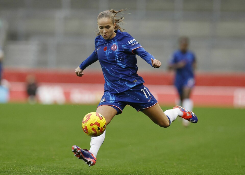 Guro Reiten i aksjon for Chelsea i søndagens kamp. Guro Reiten i aksjon for Chelsea i søndagens kamp.