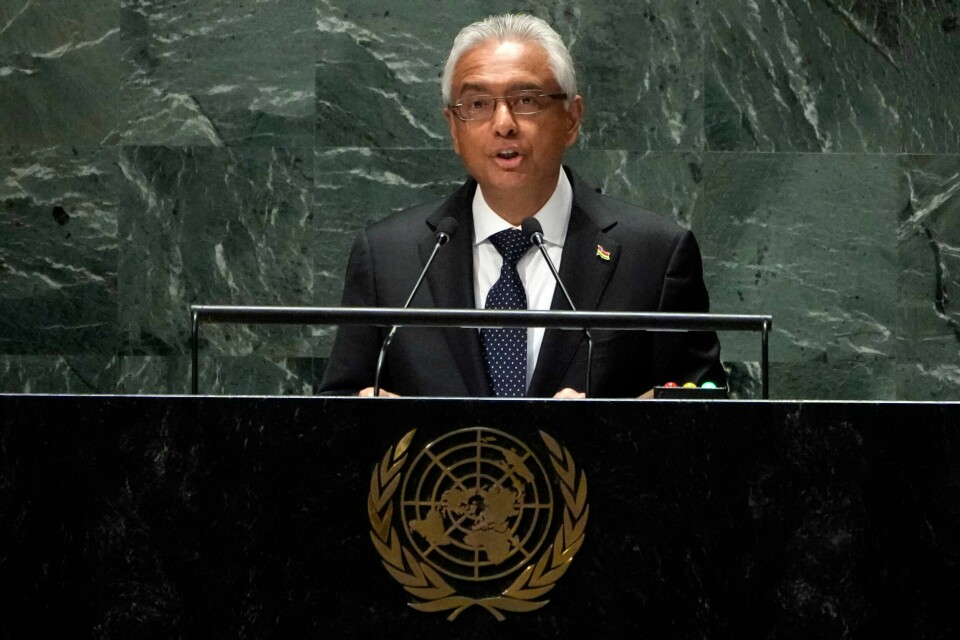 Mauritius' statsminister Pravind Kumar Jugnauth taler på FNs hovedforsamling i fjor. Arkivfoto. Mauritius' statsminister Pravind Kumar Jugnauth taler på FNs hovedforsamling i fjor. Arkivfoto: Richard Drew / AP / NTB
