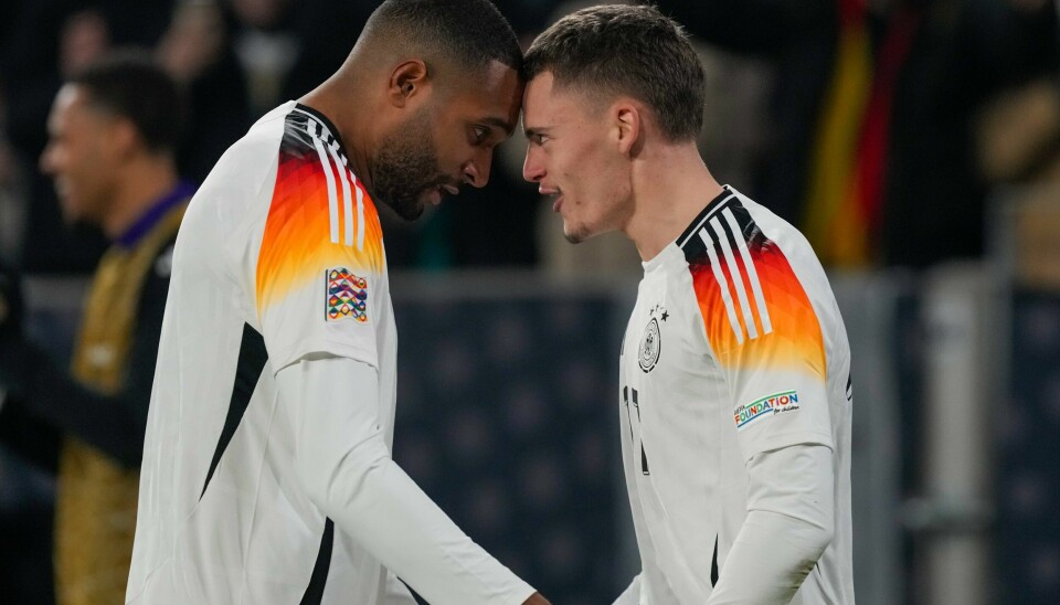 Florian Wirtz og Jonathan Tah jubler for scoring i lørdagens storseier over Bosnia-Hercegovina. Florian Wirtz og Jonathan Tah jubler for scoring i lørdagens storseier over Bosnia-Hercegovina. Foto: Michael Probst / AP / NTB