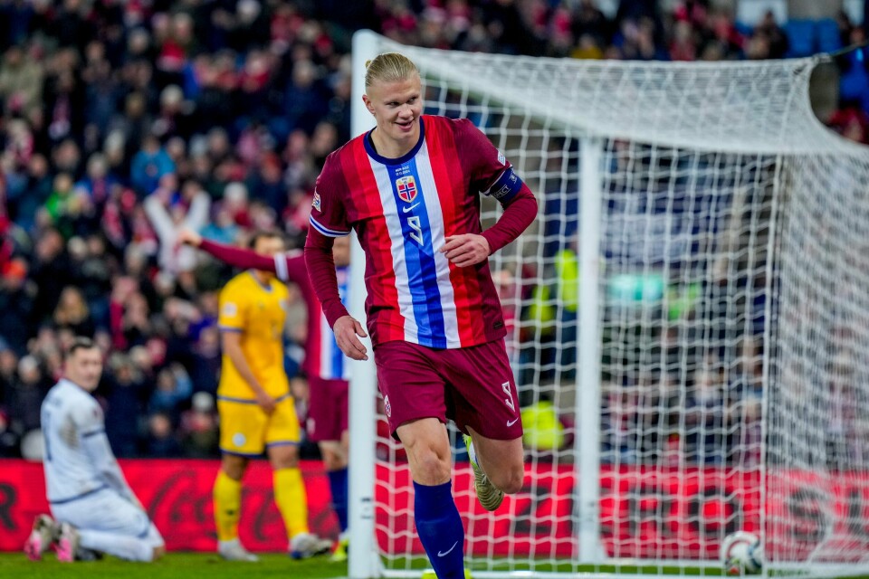 Erling Braut Haaland feirer sin 2-0-scoring mot Kasakhstan på Ullevaal stadion. Erling Braut Haaland feirer sin 2-0-scoring mot Kasakhstan på Ullevaal stadion. Foto: Fredrik Varfjell / NTB