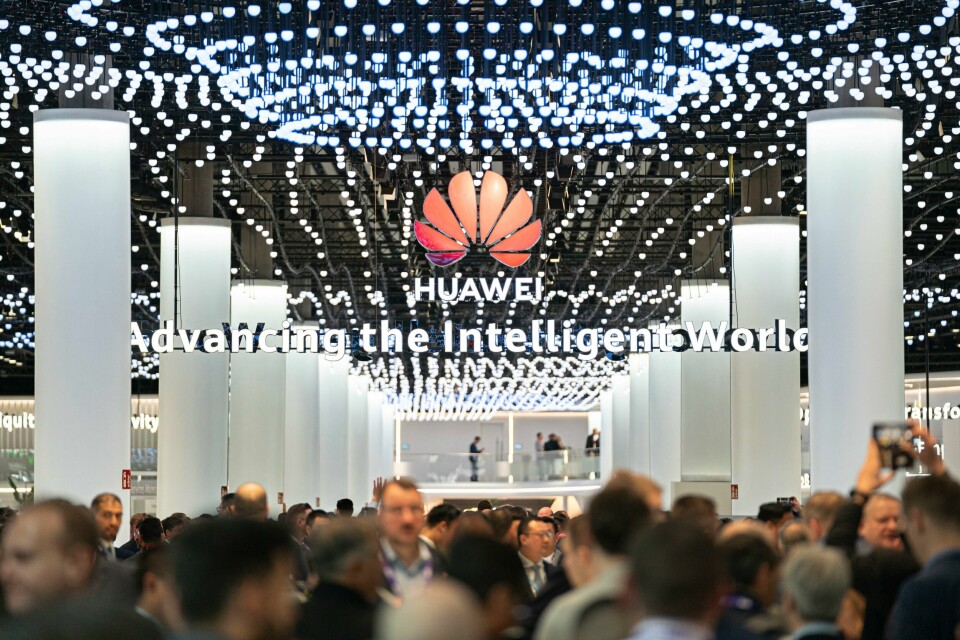 Huaweis stand på Mobile World Congress i Barcelona i Spania i februar. Huaweis stand på Mobile World Congress i Barcelona i Spania i februar. Foto: Pau Venteo / AP / NTB