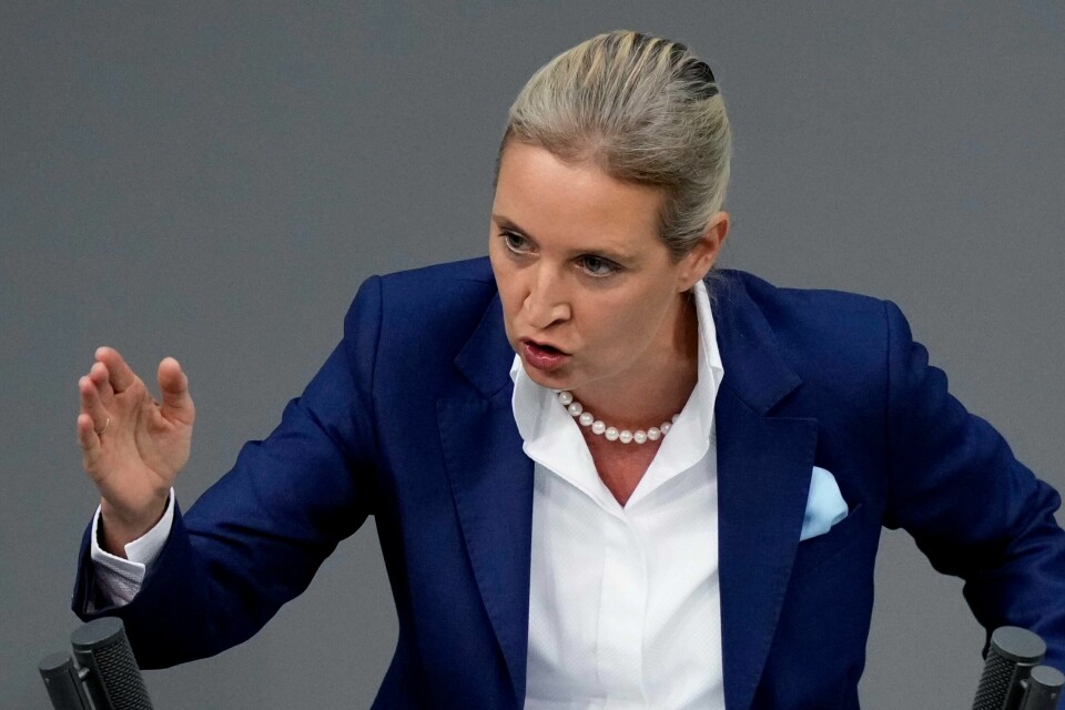 Ytre-høyre-partiet AfD i Tyskland stiller til valg med 45 år gamle Alice Weidel som sin statsministerkandidat. Ytre-høyre-partiet AfD i Tyskland stiller til valg med 45 år gamle Alice Weidel som sin statsministerkandidat. Foto: AP / NTB