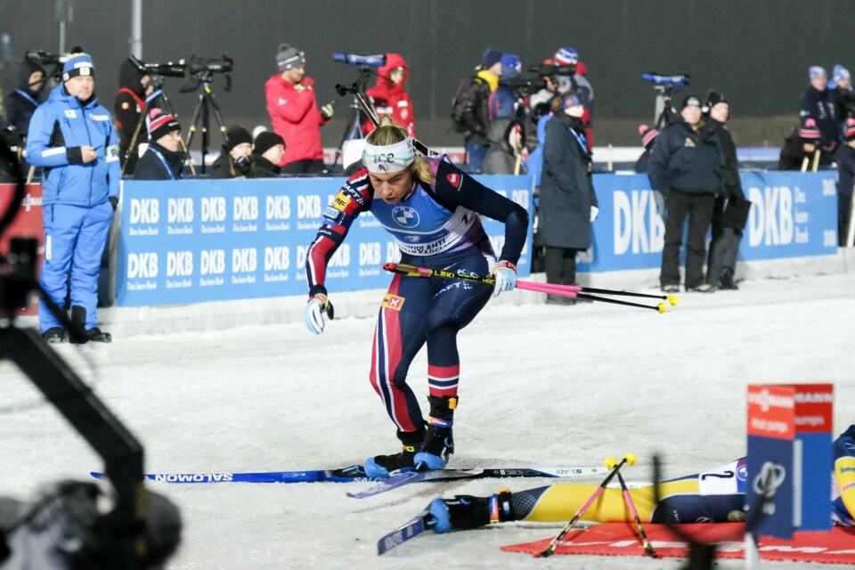 Skiskytterprofil Ingrid Landmark Tandrevold slet og måtte stoppe opp før stående skyting på lørdagens sprint i Kontiolahti. Skiskytterprofil Ingrid Landmark Tandrevold slet og måtte stoppe opp før stående skyting på lørdagens sprint i Kontiolahti.