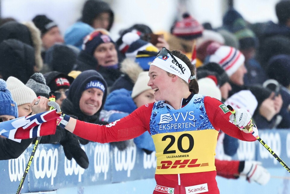 Julie Myhre etter 3.-plassen i lørdagens fristilssprint på Lillehammer. Julie Myhre etter 3.-plassen i lørdagens fristilssprint på Lillehammer. Foto: Geir Olsen / NTB.