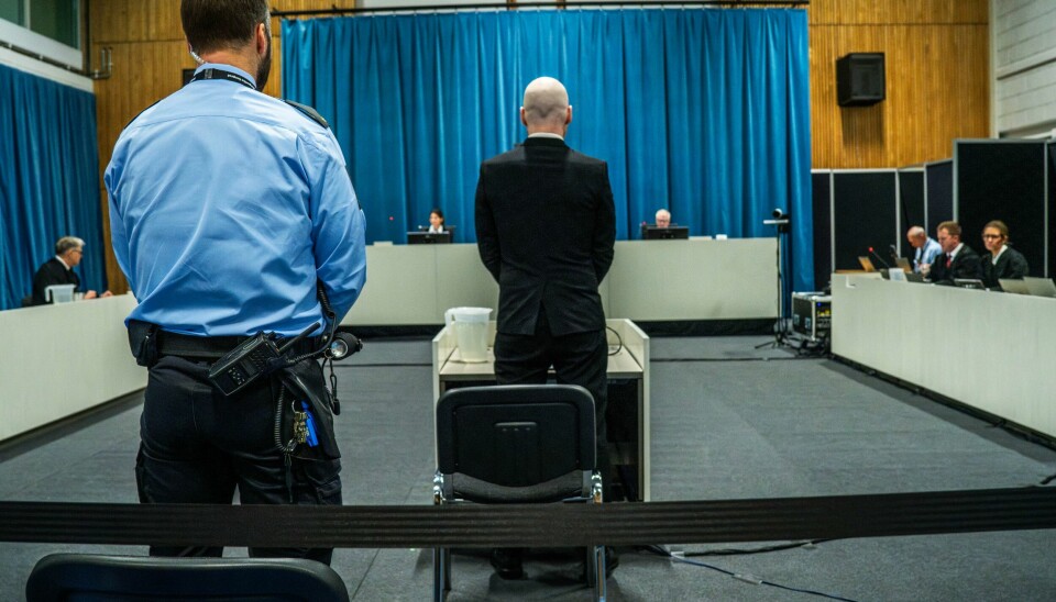 Terrordømte Anders Behring Breivik i den provisoriske rettssalen inne i Ringerike fengsel onsdag.