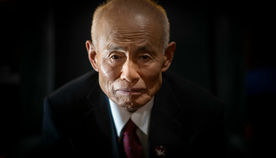 Toshiyuki Mimaki (82) er en av de tre representantene for årets fredsprisvinner, den japanske organisasjonen Nihon Hidankyo. NTB møtte Toshiyuki Mimaki til et intervju på Grand Hotel tirsdag, midt i et svært hektisk nobelprogram. Foto: Heiko Junge / NTB
