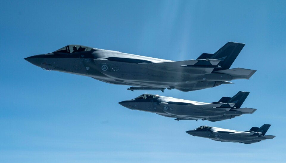 Torsdag landet fire nye F-35-kampfly i Norge. Arkivfoto. Norske F-35 Lightning jagerfly under jagerflyøvelsen Arctic Challenge Exercise. Foto: Cornelius Poppe / NTB