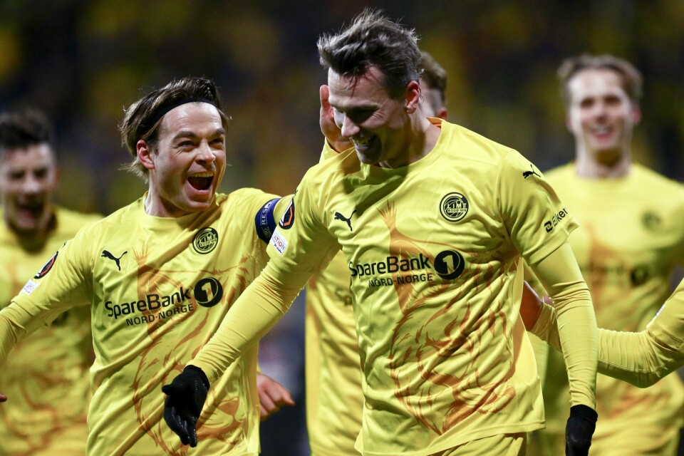 Odin Bjørtuft (til høyre) scoret 2-1-målet for Bodø/Glimt mot Besiktas torsdag. Odin Bjørtuft (til høyre) scoret 2-1-målet for Bodø/Glimt mot Besiktas torsdag.Foto: Mats Torbergsen / NTB