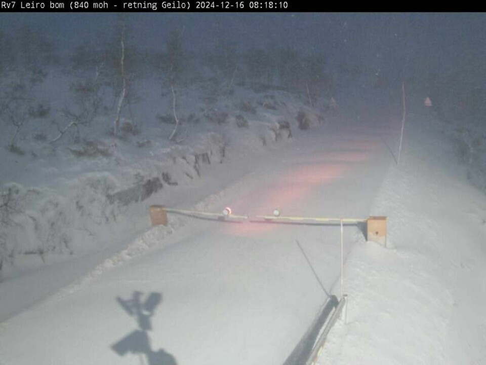 Foto fra Statens vegvesens webkamera på Rv7 ved Leiro Bom i retning Geilo. Seljestad 20241216. Foto fra Statens vegvesens webkamera på Rv7 ved Leiro Bom i retning Geilo.Foto: Webkamera Statens Vegvesen / NTB