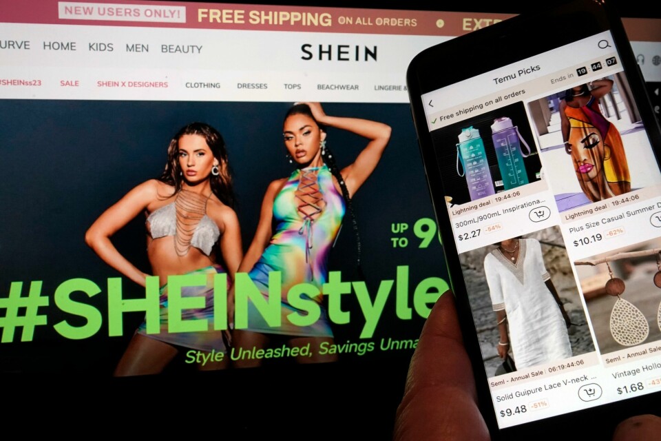 Den kinesiske nettbutikken Shein selger store mengder fast-fashion klær. Sveriges klima- og miljøminister Romina Pourmokhtari kaller det alarmerende og vil forby svensker å handle der. Den kinesiske nettbutikken Shein selger store mengder fast-fashion klær. Sveriges klima- og miljøminister Romina Pourmokhtari kaller det alarmerende og vil forby svensker å handle der. Foto: AP / NTB