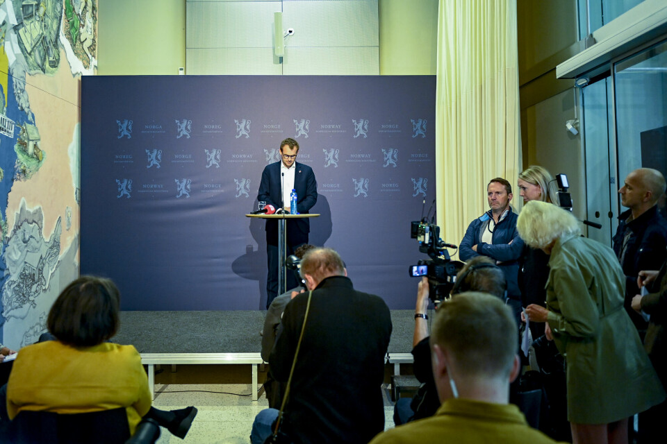 KrF-leder og barne- og likestillingsminister Kjell Ingolf Ropstad på pressekonferansen 18. september 2021, der han annonserte at han trakk seg fra alle verv etter det som på spøk ble kalt «gutterom-gate». Kjell Ingolf Ropstad
