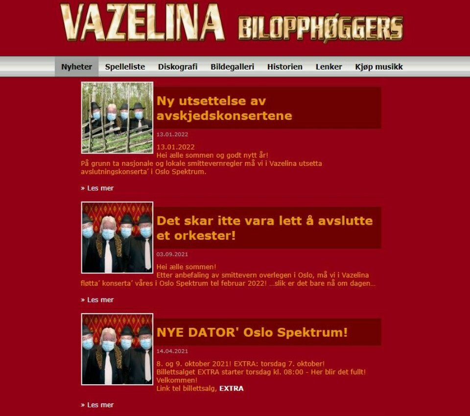 For tredje gang må Vazelina Bilopphøggers utsette sine avskjedskonserter i Oslo Spektrum For tredje gang må Vazelina Bilopphøggers utsette sine avskjedskonserter i Oslo Spektrum