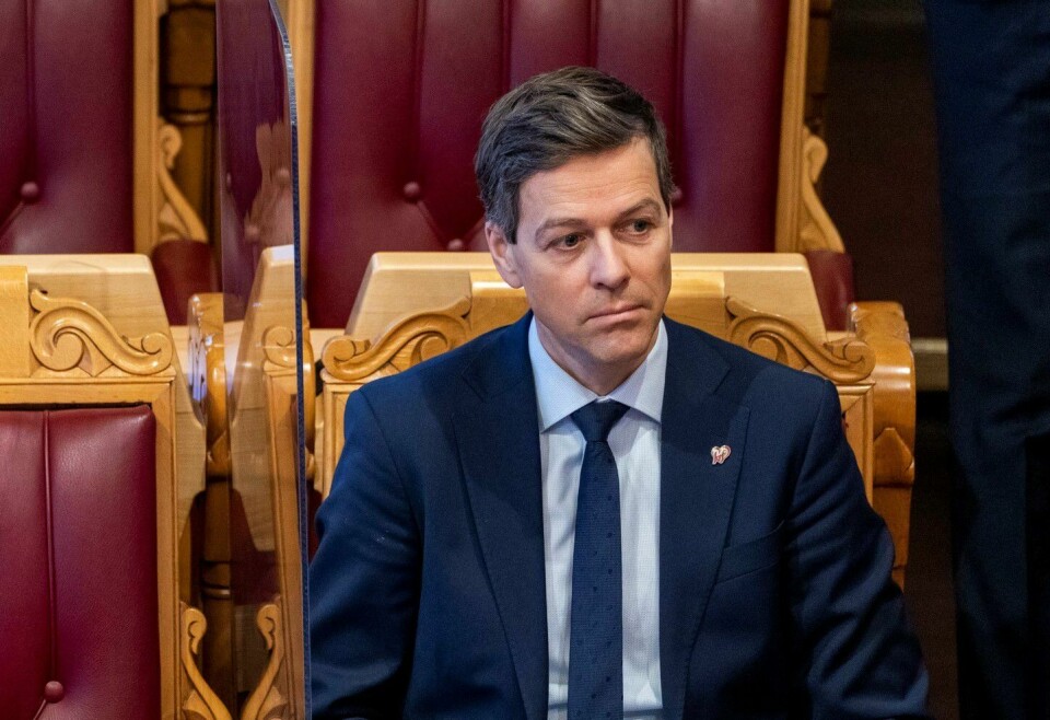 Knut Arild Hareide, som da var samferdselsminister, under en muntlige spørretimen på Stortinget. Oslo 20210210. Samferdselsminister Knut Arild Hareide (Krf) under den muntlige spørretimen på Stortinget onsdag.Foto: Terje Pedersen / NTB