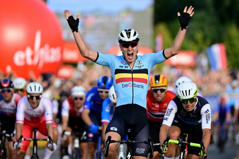 Tim Merlier er årets europamester i landeveisritt etter en sterk sluttspurt i søndagens fellesstart i Belgia. Alexander Kristoff endte på 5.-plass. Tim Merlier er årets europamester i landeveisritt etter en sterk sluttspurt i søndagens fellesstart i Belgia. Alexander Kristoff endte på 5.-plass.
