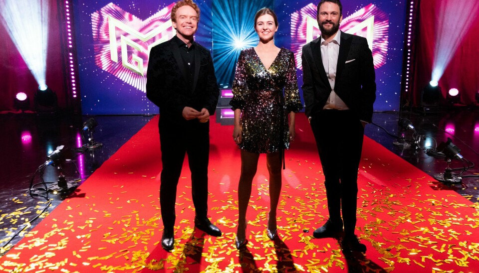 Mikkel Niva (t.v.), Annika Momrak og Kåre Magnus Bergh er programledere for Melodi Grand Prix. Foto: Terje Pedersen / NTB