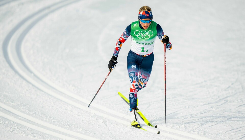Therese Johaug i aksjon på stafetten tidligere i uka. Therese Johaug under OL. Foto: Fredrik Varfjell / NTB
