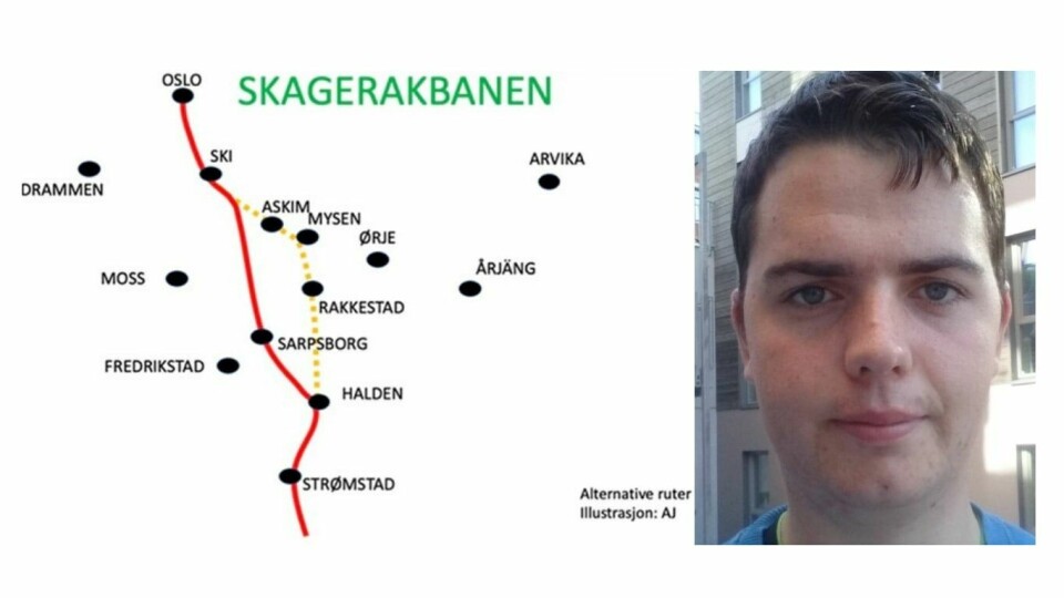 «Normalt vil en høyhastighetsbane betjene store deler av underveismarkedet mellom endepunktene, men Skagerrakbanens foreslåtte trase er lagt gjennom de tynnest befolkede områdene mellom Oslo og Gøteborg. » «Normalt vil en høyhastighetsbane betjene store deler av underveismarkedet mellom endepunktene, men Skagerrakbanens foreslåtte trase er lagt gjennom de tynnest befolkede områdene mellom Oslo og Gøteborg. »
