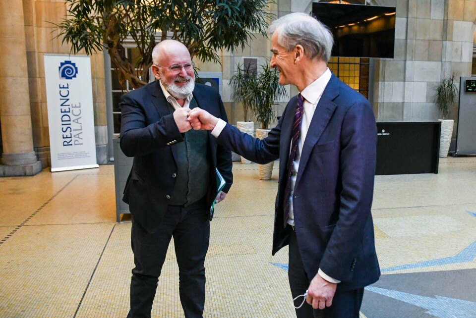Statsminister Jonas Gahr Støre møtte EU-kommisjonens visepresident Frans Timmermans da han besøkte Brussel onsdag. Statsminister Jonas Gahr Støre møtte EU-kommisjonens visepresident Frans Timmermans då han besøkte Brussel onsdag. Foto: Johan Falnes / NTB