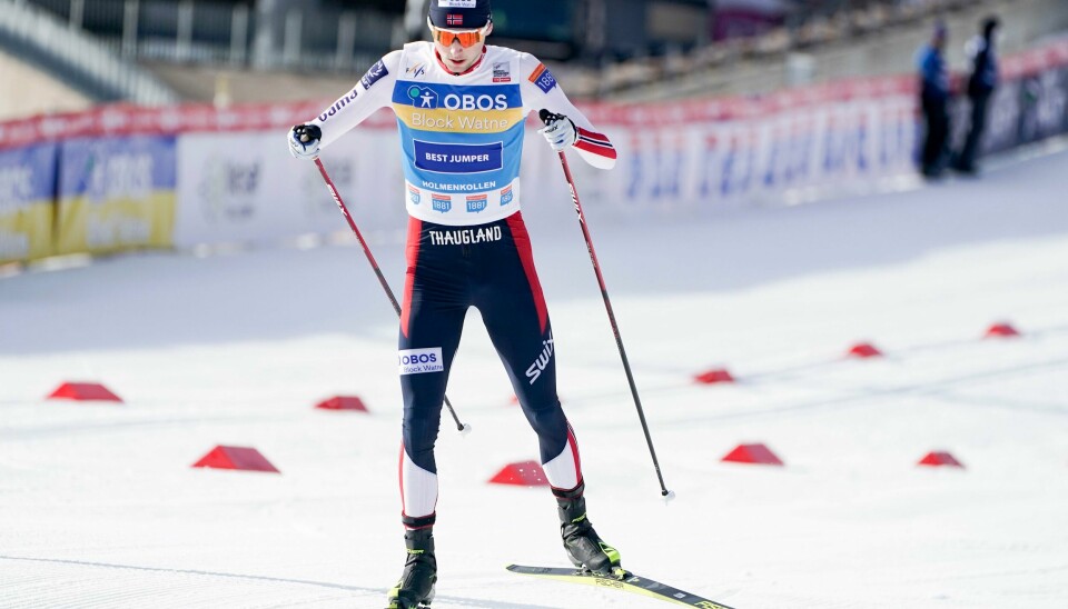 Jarl Magnus Riiber under 10 km langrenn kombinert verdenscupen i Holmenkollen. Jarl Magnus Riiber tok sin annen strake seier i Holmenkollen og sin 47. verdenscupseier totalt. Foto: Terje Pedersen / NTB