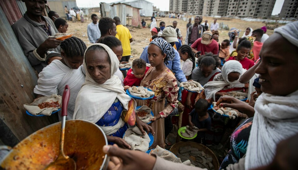 Interne fordrevne fra Tigray i kø for å få mat i regionhovedstaden Mekele i fjor vår. Interne fordrevne fra Tigray i kø for å få mat i Mekele. Foto: Ben Curtis / AP / NTB