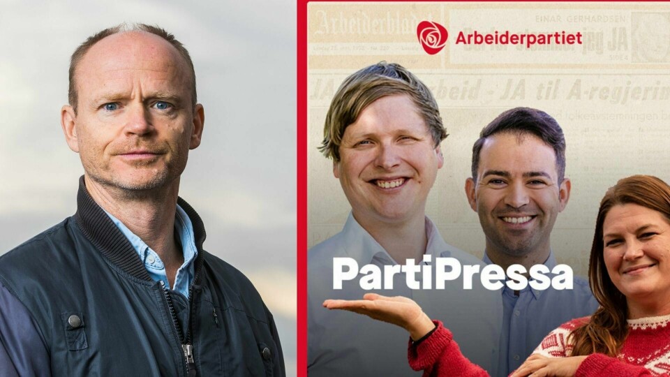 Ap-velger og programleder Harald Eia (til venstre) ville snakke om Trond Giske og metoo på Ap-podkasten 'PartiPressa' med Åsmund Aukrust, Mani Hussaini og Cecilie Myrseth (til høyre). Men samtalen ble klippet bort av Ap. Bildetekst