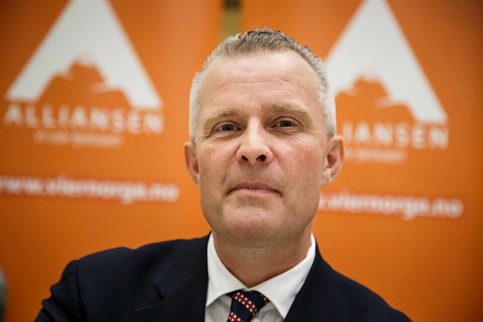 Hans Lysglimt Johansen fra lanseringen av partiet Alliansen. Da hadde partiet har kun ett eneste programpunkt: Krav om folkeavstemning om Norges EØS-medlemskap. Senere har han markert seg med flere kontroversielle uttalelser.