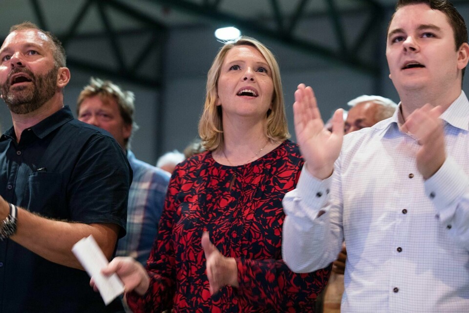 Daværende innvandrings- og integreringsminister Sylvi Listhaug (Frp) på et Evangeliesenteret i Østfold. FOTO: AUDUN BRAASTAD/NTB SCANPIX