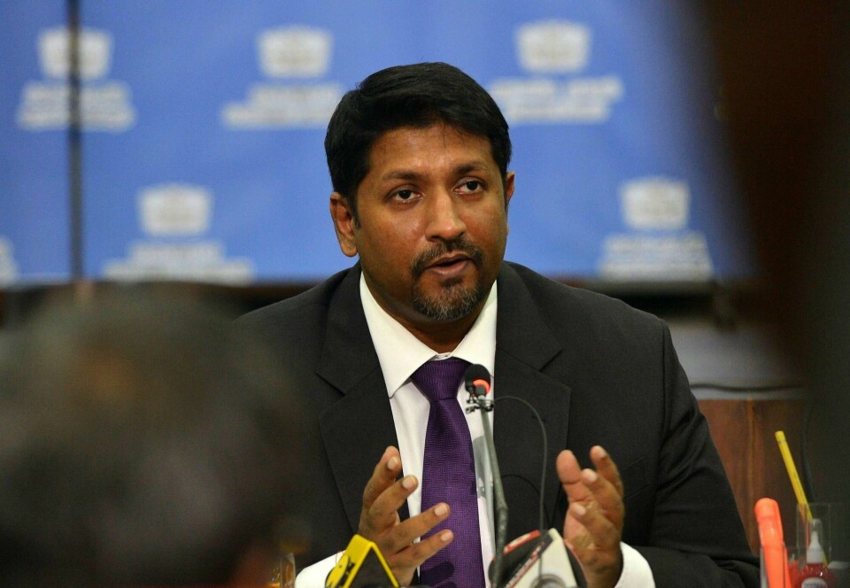 Sri Lanka's state minister of defence Ruwan Wijewardene (L) takes part in a press conference in Colombo on April 24, 2019. - A Sri Lankan security dragnet hunting those responsible for horrifying bombings that claimed more than 350 lives has scooped up a further 18 suspects, police said April 24, as pressure mounted on politicians to explain why no one acted on intelligence warnings. (Photo by ISHARA S. KODIKARA / AFP) Sri Lanka's state minister of defence Ruwan Wijewardene (L) takes part in a press conference in Colombo on April 24, 2019. - A Sri Lankan security dragnet hunting those responsible for horrifying bombings that claimed more than 350 lives has scooped up a further 18 suspects, police said April 24, as pressure mounted on politicians to explain why no one acted on intelligence warnings. (Photo by ISHARA S. KODIKARA / AFP)