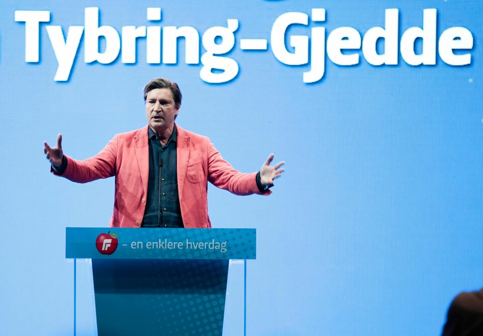 Christian Tybring-Gjedde under valget på Frps landsmøte 2019 på Gardermoen søndag.