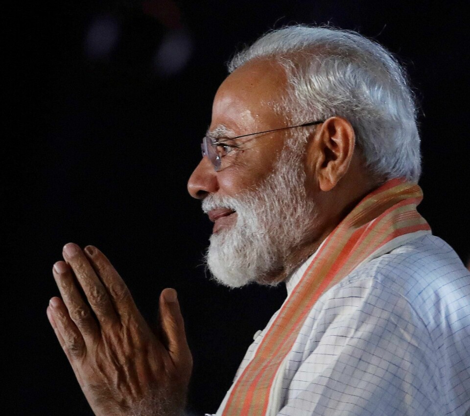 VALGKAMP: Statsminiser Narendra Modi deltok på valgarrangement 8. mai. FOTO: ADNAN ABIDI/NTB SCANPIX