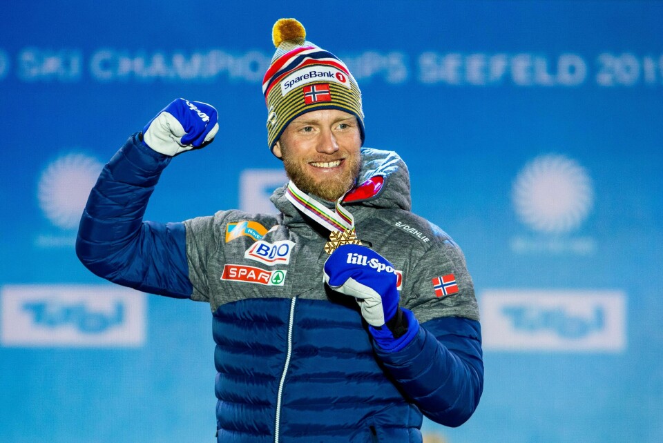 Seefeld, ÿsterrike 20190227.
Medaljeseremoni etter 15 km for menn under VM i Seefeld 2019. Martin Johnsrud Sundby med gullmedaljen.
Foto: Tore Meek / NTB scanpix