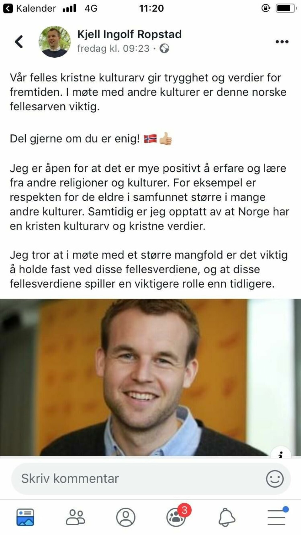 Kjell Ingolf Ropstads Facebook-innlegg. Kjell Ingolf Ropstads Facebook-innlegg.