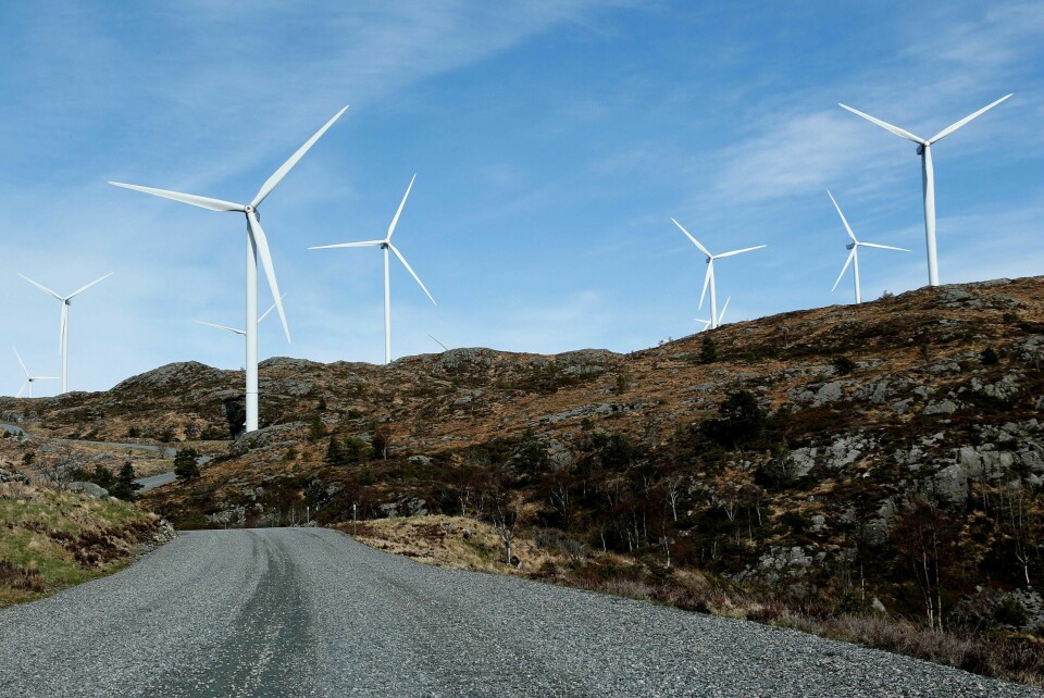 Fitjar 20190401.Noen av vindturbinene i Midtfjellet vindpark i Fitjar kommune.Foto: Jan Kåre Ness / NTB scanpix