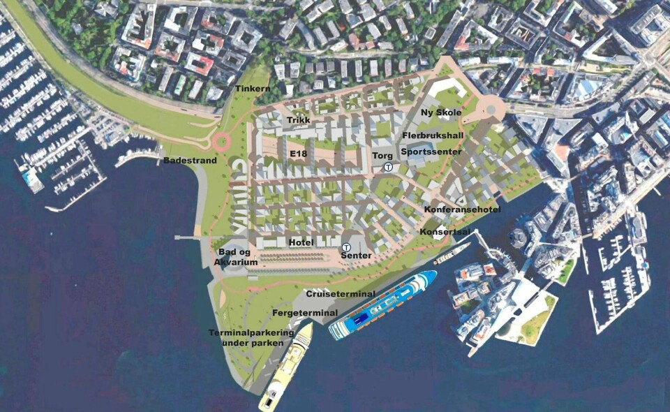 Slik kan Fjordbyparken bli seende ut, om nærmiljøet får gjennomslag for sine planer.