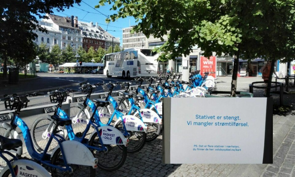 Oslo sentrums mest brukte bysykkelstativ er nede for telling