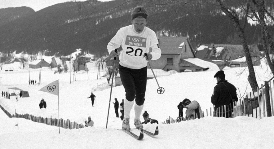 Berit Mørdre på 10 km under OL i Grenoble i 1968, der hun tok sølv.