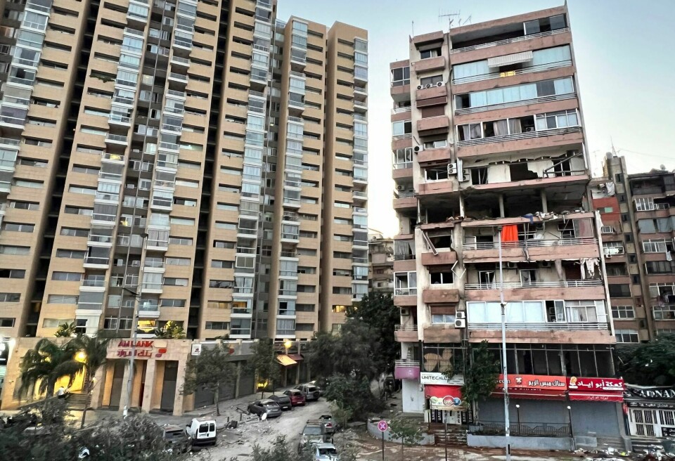 Ødelagte boligblokker i Beirut etter et israelsk luftangrep mandag morgen. Ødelagte boligblokker i Beirut etter et israelsk luftangrep mandag morgen.