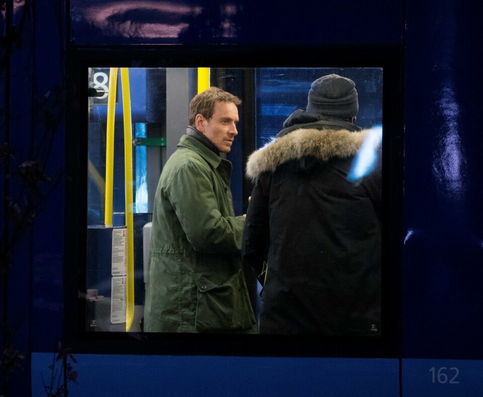 Hemmelighold rundt «Snømannen»: Her fra innspillingen i Oslo i mars, med hovedrolleinnehaver Michael Fassbender.