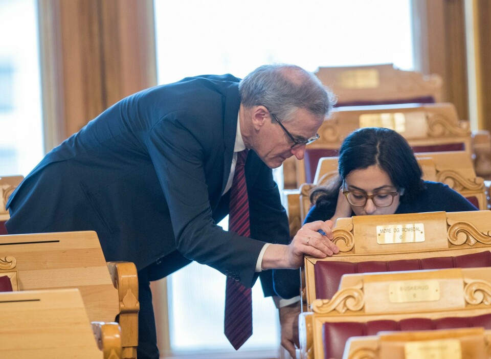 Ap-leder Jonas Gahr Støre og nå eneste gjenværende nestleder Hadia Tajik i Stortinget i fjor høst.