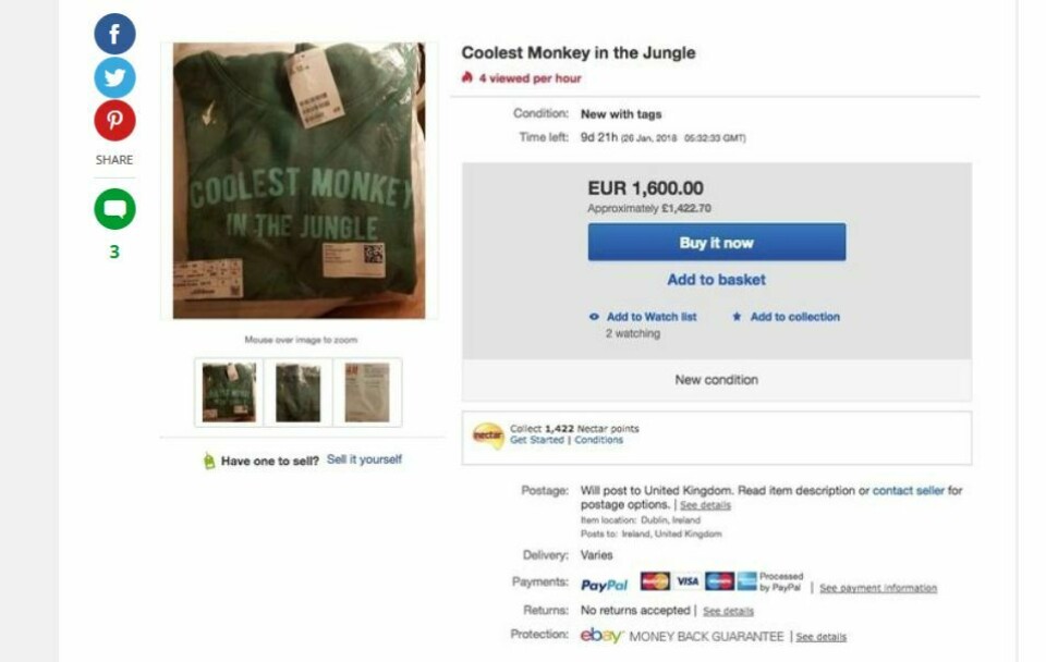 «Rasistisk» H&M-genser selges for mange ganger utsalgsprisen ###