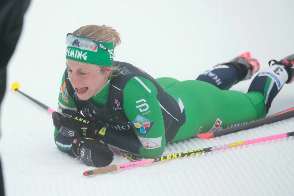 Astrid Uhrenholdt Jacobsen etter NM-sølv på Gåsbu i januar.