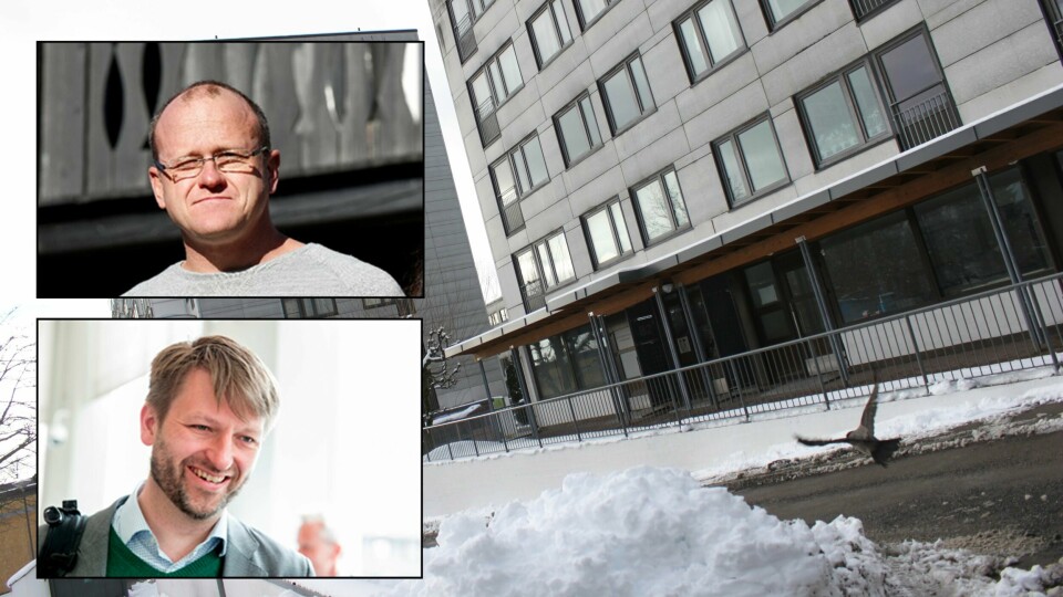 FUNKA DÅRLIG: Frode Jacobsen fra Ap (øverst), insisterte på å flytte forhåndsstemmelokalet fra Røa til Hovseter (det store bildet). Høyres Eirik Lae Solberg mener det var mislykket.