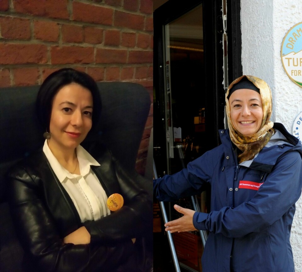 Til venstre: Havva Cukurkaya om kvelden 8. mars - første dag ute i offentligheten uten hijab på 20 år. Til høyre: Havva Cukurkaya med hijab